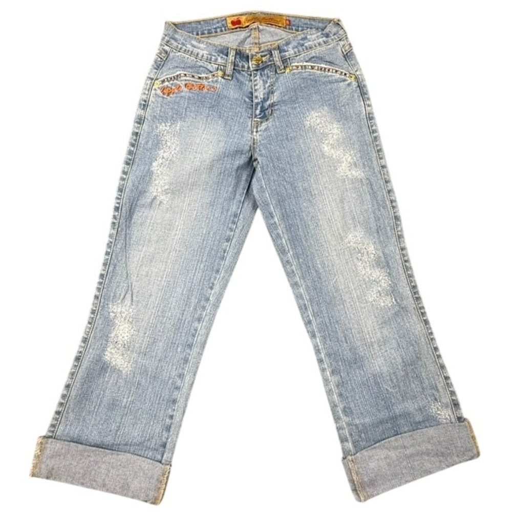 VTG Apple Bottoms Nelly Y2K Light Wash Rhinestone Capri Jeans Size 3/4 NWT